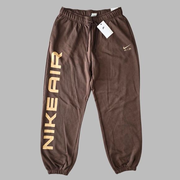 Nike Air Max High-Waisted Joggers Women's L Brown Beige Fleece New LE FB8051-237 - Picture 2 of 16